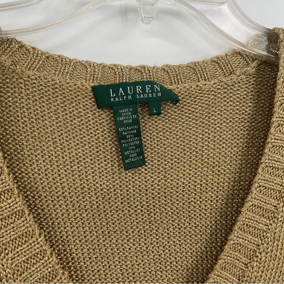 Lauren Ralph Lauren Women's Size Large Gold Metallic Sparkle Stretch Sweater - Picture 5 of 10
